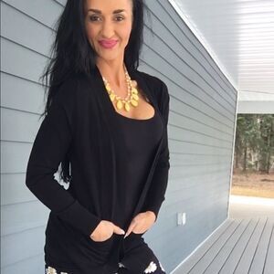 NEW cozy solid Long soft black cardigan pockets